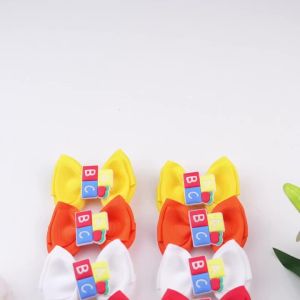 2Pcs/lot Grosgrain Bow Hair Clips Colorful ABC Letter Block Decor Hair Barrettes for Little Girls Daily