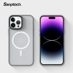 Sanptoch เคสแม่เหล็กติดโทรศัพท์หรูสำหรับ iPhone 12 / 13 / 14 / 15 / 16 Pro Max รองรับกับเคสแบบเนื้อด้านโปร่งแสง MagSafe สำหรับ iPhone 16 Plus เคสกันกระแทกกันกระแทกระดับทหาร