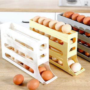 4 Tiers 30 Eggs Holder for Fridge Auto Rolling Fridge Egg Organizer Space-Saving Egg Dispenser Holder Fridge Egg Rack Large Capacity Egg Fresh Storage Box Dispenser for Fridge