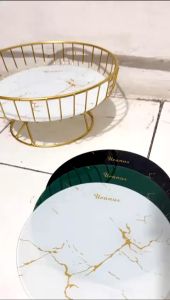TEMPAT BUAH ATAU MAKANAN TENGAH KERAMIK LIST GOLD ELEGANT MEWAH/ PAJANGAN KERAMIK LIST GOLD ELEGANT