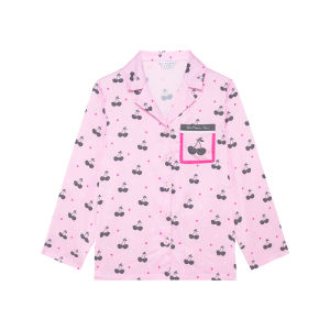 RooMance Barbara Cherry Print Silk Satin Womens Pajamas Sweet Cute Style Long Sleeve Sleepwear Home Clothes Outfit