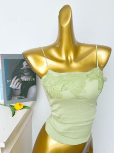 Summer Short Lace Knitted Strap Vest Womens Outerwear Design Sensual Beautiful Back Sweet Spicy Girl Stylish Commute Folded Back