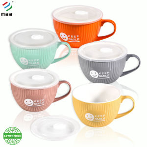 fMBB Ceramic Bowl With Lid and Handle 850ML Ceramic Dinnerware Japanese Style Soup Ramyun Bowl