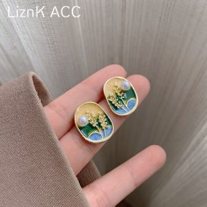Golden Monet Earrings for Women Unique Luxury Spring Fashion Jewelry Alloy Embedded Artificial Gem Geometric Shape Ear Jewelry