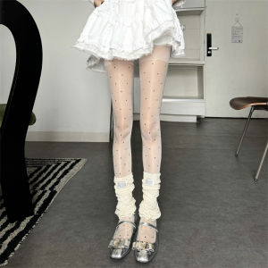 ถุงน่องผ้าไหมลายจุดบางสไตล์เรโทร JK สำหรับฤดูร้อน ถุงน่องเซ็กซี่สำหรับใส่กลางแจ้ง ถุงเท้าเสริมขา ถุงน่องผ้าไหมเนื้อบาง