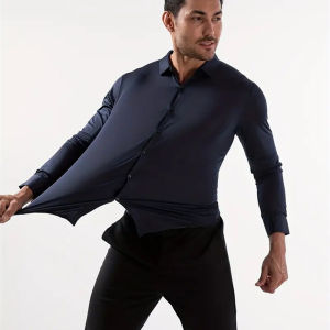Premium Mens Ultra Stretch Dress Shirts Long Sleeve High Quality Business Formal Wrinkle-free Soft White Social Male Clothing