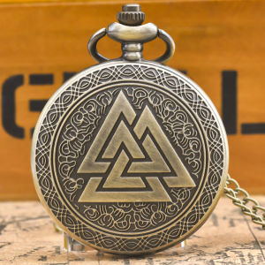 Retro Bronze Steampunk Flip-Top Male And Female Student Gifts Quartz Necklace Valkyry Triangle Commemorative Pocket Watch