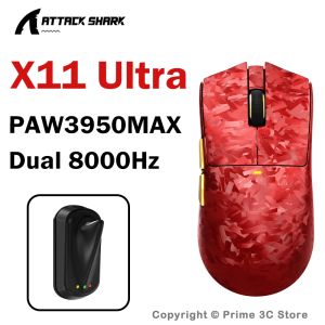 ATTACK SHARK | ATTACK SHARK X11 ULTRA Wireless Gaming Mouse 8K PAW3950MAX Carbon Fiber 59g Superlight Tri-Mode 42000 DPI Nano-Metal Ice Coating