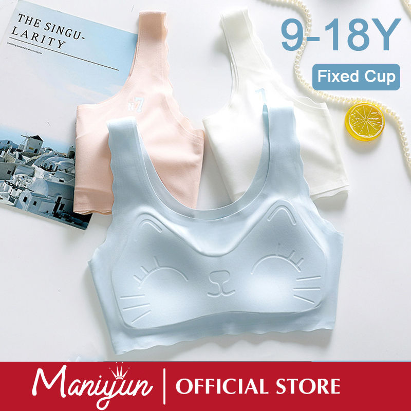 Maniyun 9-16Y Girls Training Bra Teenager Young Soft Seamless Vest Comfort Non-wired Bra 固定杯