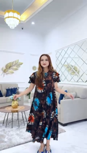 Daster Payung Jumbo Azalia Motif Jumputan Batik Sakura Pekalongan Baju Dress Piyama Rayon Panjang Wanita Tidur Dewasa Busui Bumil