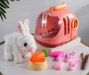 THỎ BÔNG BIẾT ĐI VẪY TAI CÓ ÂM THANH CÙNG CÁC PHỤ KIỆN CHĂM SÓC DỄ THƯƠNG CHO BÉ chất liệu an toàn cho bé