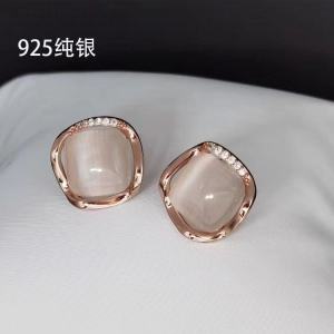 925 Sterling Silver Cats Eye Stone Geometric Diamond Simple Elegant Fashionable Summer Earrings Womens Jewelry Accessories