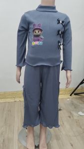 Setelan Rib Anak Perempuan Labubu Baju Anak cewek Korea pita Celana Cargo Bahan Spandek Rib Premium