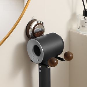 Bathroom Multi-Functional Storage Rack Towel Holder Vacuum Suction Cup Hair Dryer Holder No Drilling Required Metal Shelf