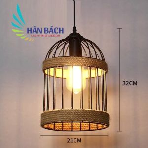 Đèn thả trần lồng chim quấn dây thừng HÂN BÁCH - Decor trang trí căn phòng quán(KÈM BÓNG)