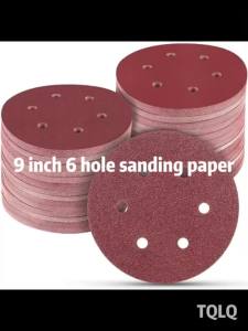 Giấy Nhám Nhôm Oxit 9 Inch 6 Lỗ 225mm Dùng Cho Chế Biến Gỗ Đánh Bóng Kim Loại Loại Bỏ Rỉ Sét Giấy Nhám Tấm Thạch Cao