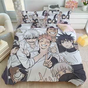 2024 New Anime Jujutsu Kaisen Bedding Set Four-Piece Student Children Bedroom Dormitory Single Bed Three-Piece Set Cartoon Style