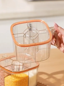 Wadah Bumbu Dapur 4 In 1 Aesthetic Kotak Plastik Penyimpanan Kedap Free Sendok 4 Sekat