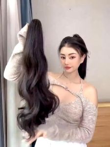 22" Long Curly Hair Straight Hair Wig Claw Clip Ponytail Extensions Wigs