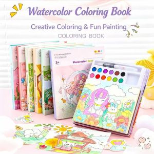 Children Watercolor Doodle Notes Book Self-contained Pigment DIY Coloring Painting Set
