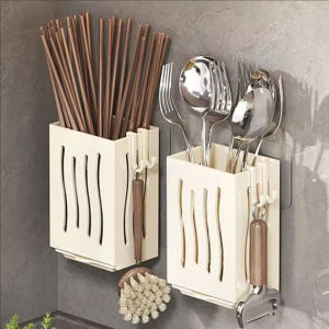 Kitchen Utensil Rack Multifunctional Draining Chopstick Holder Wall-Mounted Cutlery Storage Box