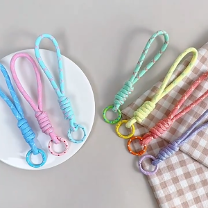 Multi-purpose Anti-lost Candy Color Fashion Braided Lanyard Keychains Mobile Phone Strap for Diy Mobile Phone