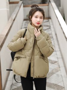 Womens Winter Cotton Jacket 2024 New Style Mid-Length Stand Collar Casual Fashion Outerwear Warm Down-Padded Coat