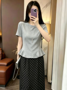 Ruffled Short Sleeve T-Shirt with Polka Dot Skirt Set