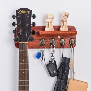 Multifunctional Wooden Shelf Solid Wood Stand with Hooks for Guitar Violin Bass Electric Guitar Ukulele Banjo