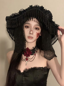 Original BXA Halloween Cosplay Countess Tassel Hat Gothic Widow Vintage Witch Feathers Accessories Fresh out Fashion Court Style