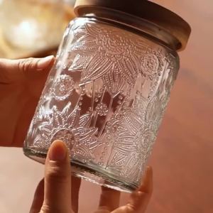 KEMORELA 1PC 700ml/1000ml Vintage Glass Storage Jar with Airtight Wooden Lid - Perfect for Tea Coffee Sugar Candy Cookies Spices