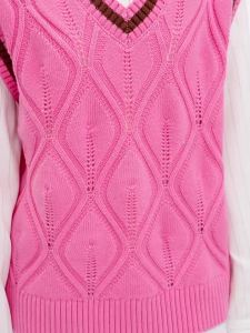 Wool Blend Color Contrast Diamond Hollow Sweater