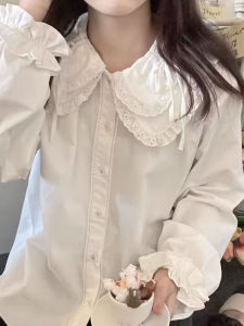 เสื้อเชิ้ตคอปกตุ๊กตาแขนยาวผู้หญิงฤดูใบไม้ผลิและฤดูใบไม้ร่วงสไตล์น่ารักและนุ่มพร้อมเข็มขัด ชุดชั้นในสตรี แฟชั่นลำลอง