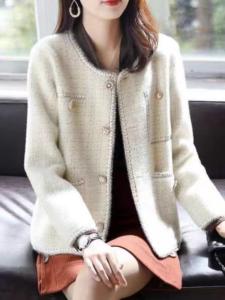 Fashionable Ladies Knitted Cardigan Woolen Coat Loose Fit Long Sleeve round Neck Short Style Button Embellished Korean Style