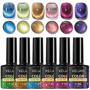 6pcs Cat Eye Gel Nail Polish Set Reflective Magnetic Gel Polish And Stick Soak Off Cat Eye Gel Polish Manicure Nail Art Gift F