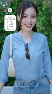 🔥ขายดี Chanan☘️ เสื้อผ้าคอตตอน คอจีน แขนยาวปิดศอก ลายทาง สีพื้นเรียบๆ ทรงสวย ผ้าใส่สบาย มี3สี รุ่น0242 เสื้อใส่ทำงาน เสื้อใส่ออกงาน เสื้อใส่เที่ยว เสื้อผู้หญิง เสื้อผู้ใหญ่