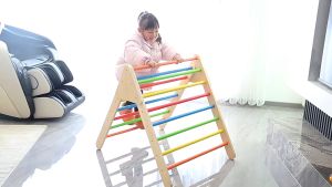 Wood Kids Triangle Climbing Frame Slide Baby Indoor Climbing Rack Physical Training Kindergarten Toy