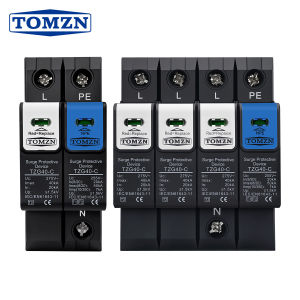 อุปกรณ์ป้องกันไฟกระชาก TOMZN 1P+NPE 3P+NPE แบบหลอดปล่อยประจุไฟฟ้า 20-50kA 230V AC แบบเสียบปลั๊ก T1 T2 1.5kV ตัวเรือนทนไฟ