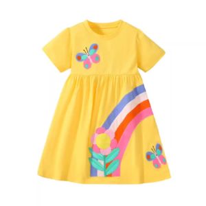 New Style Cats Embroidery Cute Summer Dress for Girls 2-7T Kids Fashion Party Birthday Clothing Baby Girls Frocks