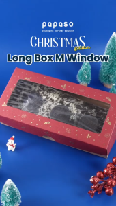Box Brownies / Long Box M Window / Kotak Natal / Christmas Red 25x12x6cm