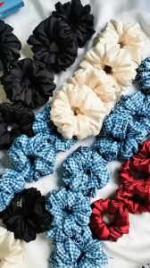Cột tóc Scrunchies lụa sating cao cấp( Hàng thiết kế nhà làm thủ công vải mềm đẹp hình thật)
