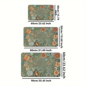 VIKAMA Hoa Xanh Thảm Trải Sàn Mềm Mại Tươi Mát Thảm Chùi Chân Phong Cách Hiện Đại Thảm Polyester Cho Phòng Khách Phòng Ngủ Ngoài Trời Trang Trí Nhà