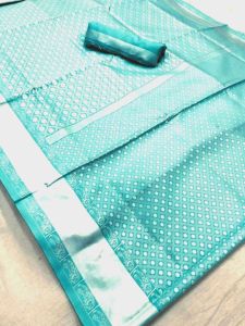 Pastel Green Grand silver zari on fresh green combo.