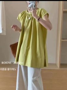 Áo Sơ Mi Xếp Ly Tay Lỡ Phong Cách Hàn Quốc Thường Ngày Có Khóa Kéo Bên Hông Cho Phụ Nữ Béo Che Phủ Thịt Mùa Hè 2024