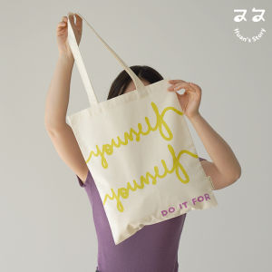 Huan Original Canvas Bag Yellow Letter Tote Bag Single Shoulder Slouchy Feel Artistic Versatile Canvas Sling Bag