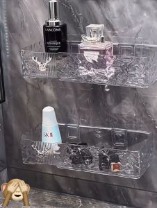 Wall-Mounted Bathroom Organizer with Suction Cup Storage Rack for Toilet and Shower