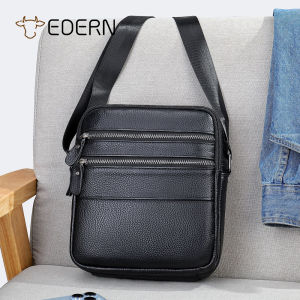 EDERN Genuine Leather Sling Bags for Men Cowhide Small Square Bag Messenger Bags Casual Business Commuting Shoulder Bag Phone Pouch