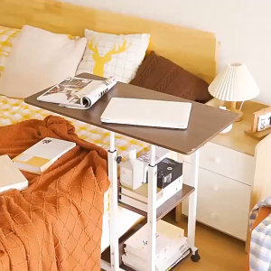 End Table C Shaped Portable Side Table with Universal Wheels Sofa Side Tables Height Adjustable with Storage Shelves Suitable White for Small Spaces Office Living Room Bedroom