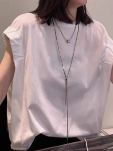 Summer New Loose Fit Solid Color round Neck Sleeveless T-Shirt Womens Fashionable Versatile Miniature Puff Sleeve Top
