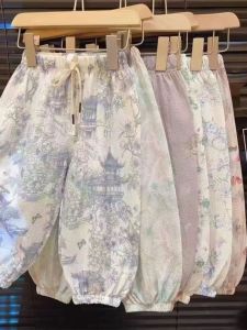Girls Floral Print Mosquito Repellent Lantern Pants Summer New Style Versatile Korean Version Cotton Fabric Silk Top Match